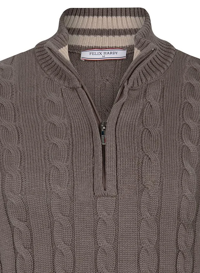 FELIX HARDY Cable Knit Half Zipper Pullover