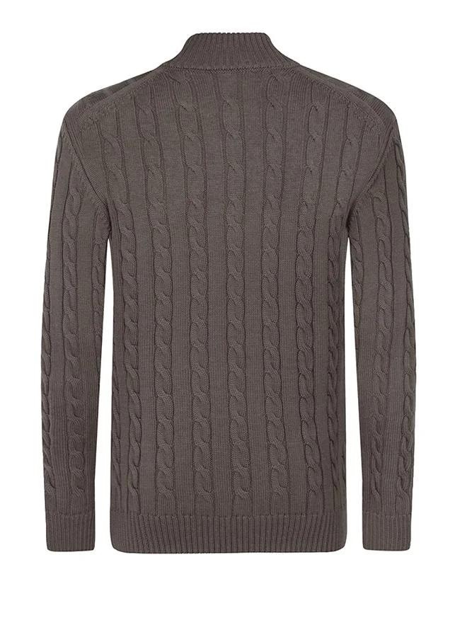 Felix Hardy Brown Cable Knit Half Zipper Pullover for Men | Best Price UAE