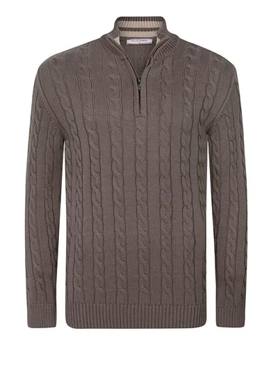 FELIX HARDY Cable Knit Half Zipper Pullover