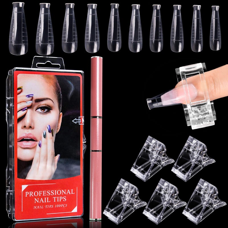 EBANKU 402 Piece Dual-Form Tip Sets, Dual-Ended Gel Brush, Picker, Nail File, Clip, Horseshoe Nail Form for Acrylic Extension - Image 1