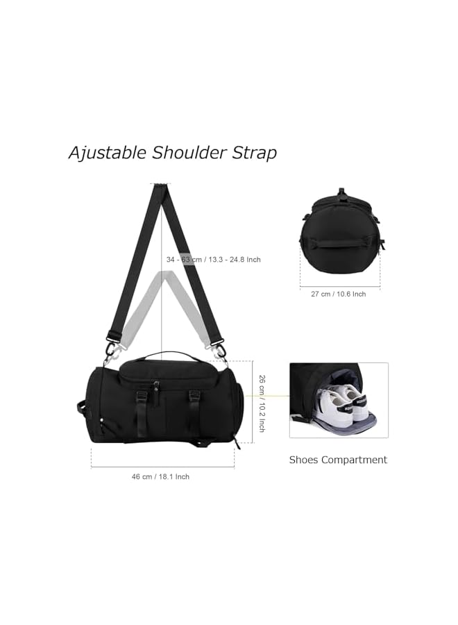 PROMASS Sports Gym Bag for Men Women,Travel Duffel Totes Bag Lightweight Backpack Carry on Luggage Bags with Shoes Compartment Adjustable Strap for Yoga Swimming Waterproof Dance Bag for Weekend (Black) - Image 5