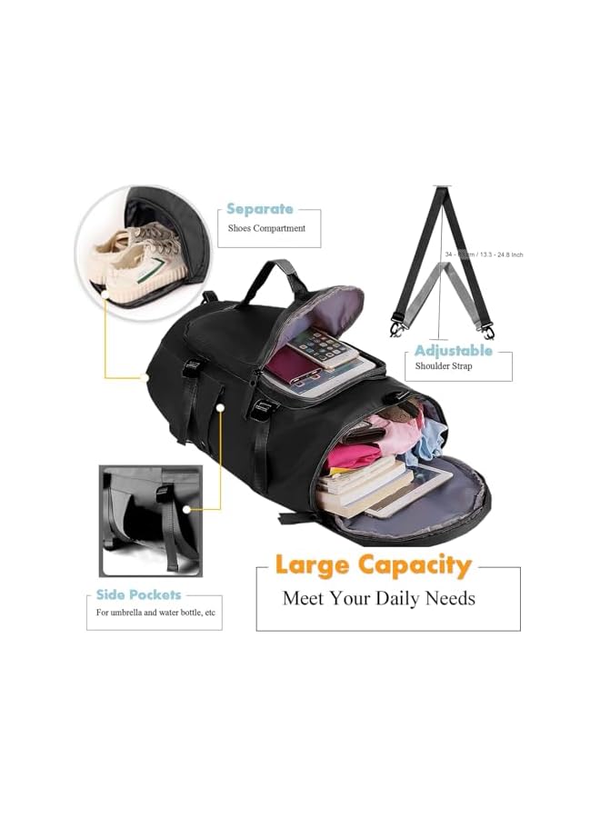 PROMASS Sports Gym Bag for Men Women,Travel Duffel Totes Bag Lightweight Backpack Carry on Luggage Bags with Shoes Compartment Adjustable Strap for Yoga Swimming Waterproof Dance Bag for Weekend (Black) - Image 4