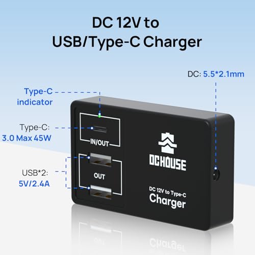 DC HOUSE 12V DC Converter or 3 Amp Battery Charger, Multi Port Adapter with Battery Clip Output DC 5V 3A 45W USB-C USB-A for iPhone Android and Tablet Chargers - Image 2