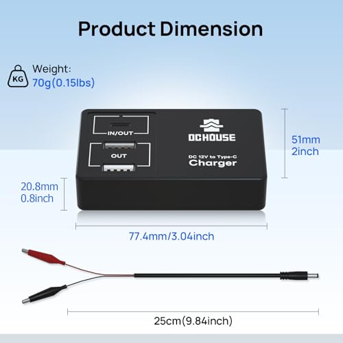 DC HOUSE 12V DC Converter or 3 Amp Battery Charger, Multi Port Adapter with Battery Clip Output DC 5V 3A 45W USB-C USB-A for iPhone Android and Tablet Chargers - Image 3