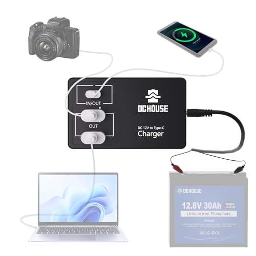 DC HOUSE 12V DC Converter or 3 Amp Battery Charger, Multi Port Adapter with Battery Clip Output DC 5V 3A 45W USB-C USB-A for iPhone Android and Tablet Chargers - Image 1