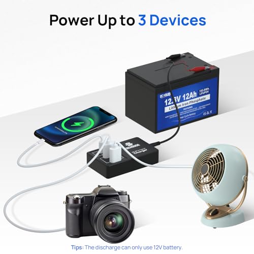 DC HOUSE 12V DC Converter or 3 Amp Battery Charger, Multi Port Adapter with Battery Clip Output DC 5V 3A 45W USB-C USB-A for iPhone Android and Tablet Chargers - Image 4