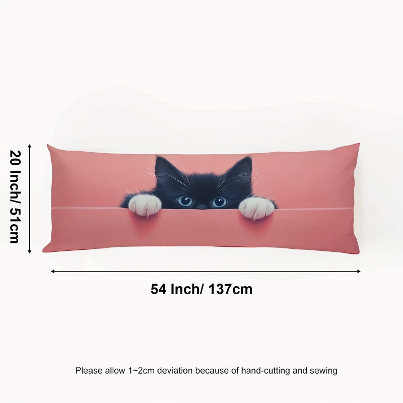 Pink Cat Print Throw Pillow Cover 20x54 Inch Decorative Couch Bedding - Image 3