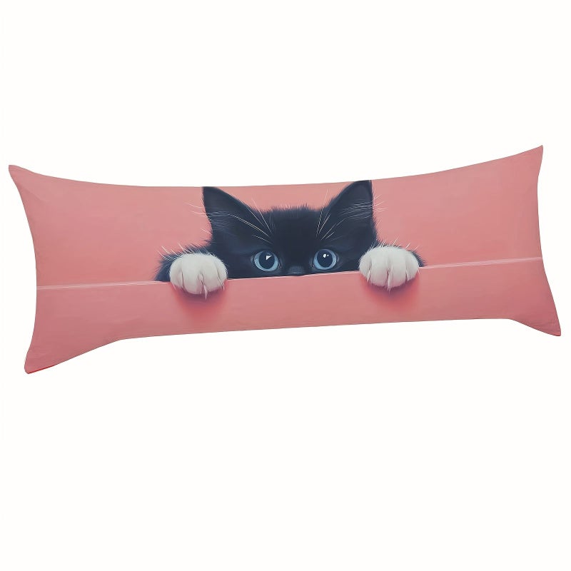 Pink Cat Print Throw Pillow Cover 20x54 Inch Decorative Couch Bedding - Image 2