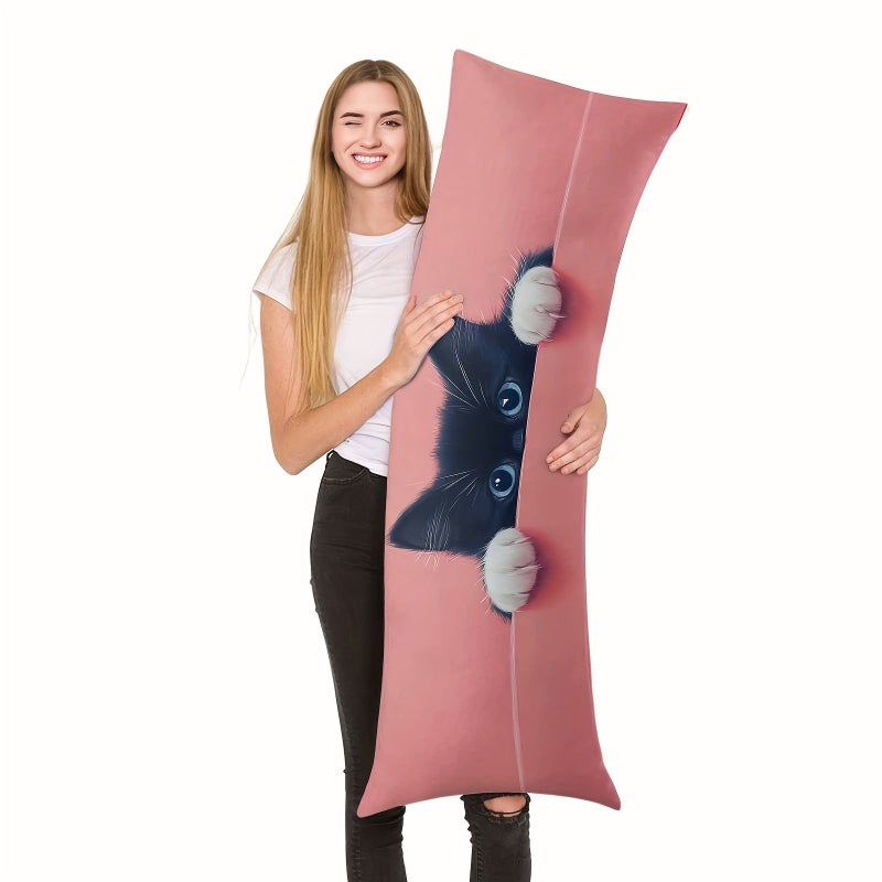 Pink Cat Print Throw Pillow Cover 20x54 Inch Decorative Couch Bedding - Image 1