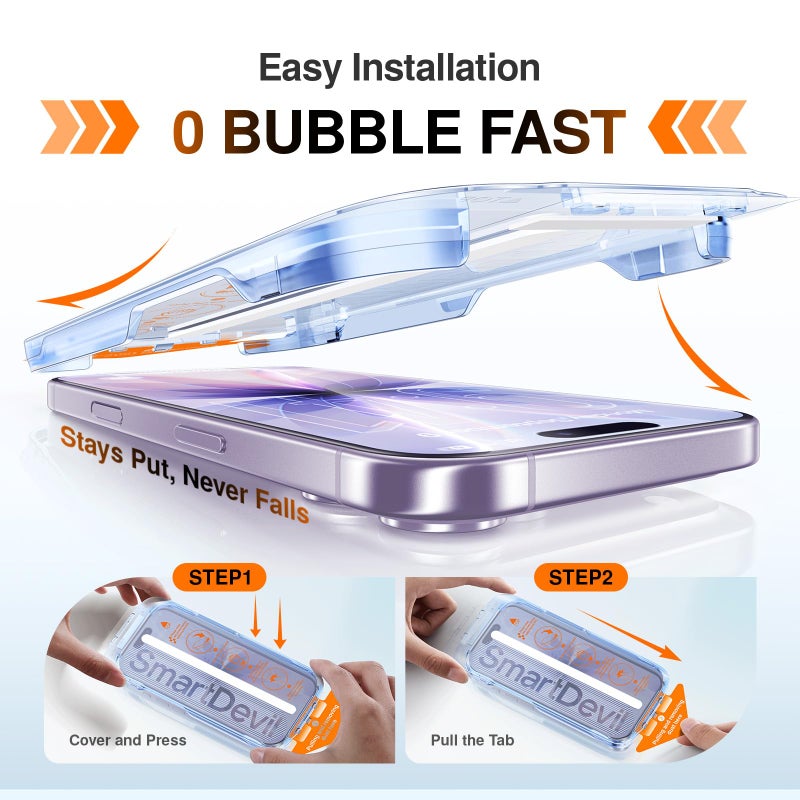 SMARTDEVIL 2 Pack Screen Protector for iPhone 17 with AR Anti-Reflective Technology, 9H Hardness Military Grade Tempered Glass, Bubble Free and Auto Dust-Removal Box, Easy Installation, Case Friendly - Image 3