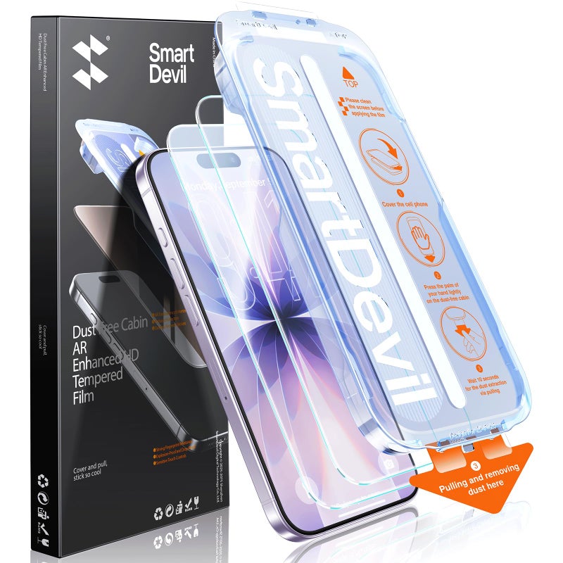 SMARTDEVIL 2 Pack Screen Protector for iPhone 17 with AR Anti-Reflective Technology, 9H Hardness Military Grade Tempered Glass, Bubble Free and Auto Dust-Removal Box, Easy Installation, Case Friendly - Image 1
