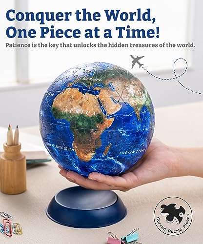 Pintoo 3-D Puzzle Globe Supreme Large 9" Earth Globe Decor with 540 Curved & Translucent & Tactile Puzzle Pieces - Globes of The World for Unisex Adults, Explorers, Business, Home Decoration [A3753] - Image 2