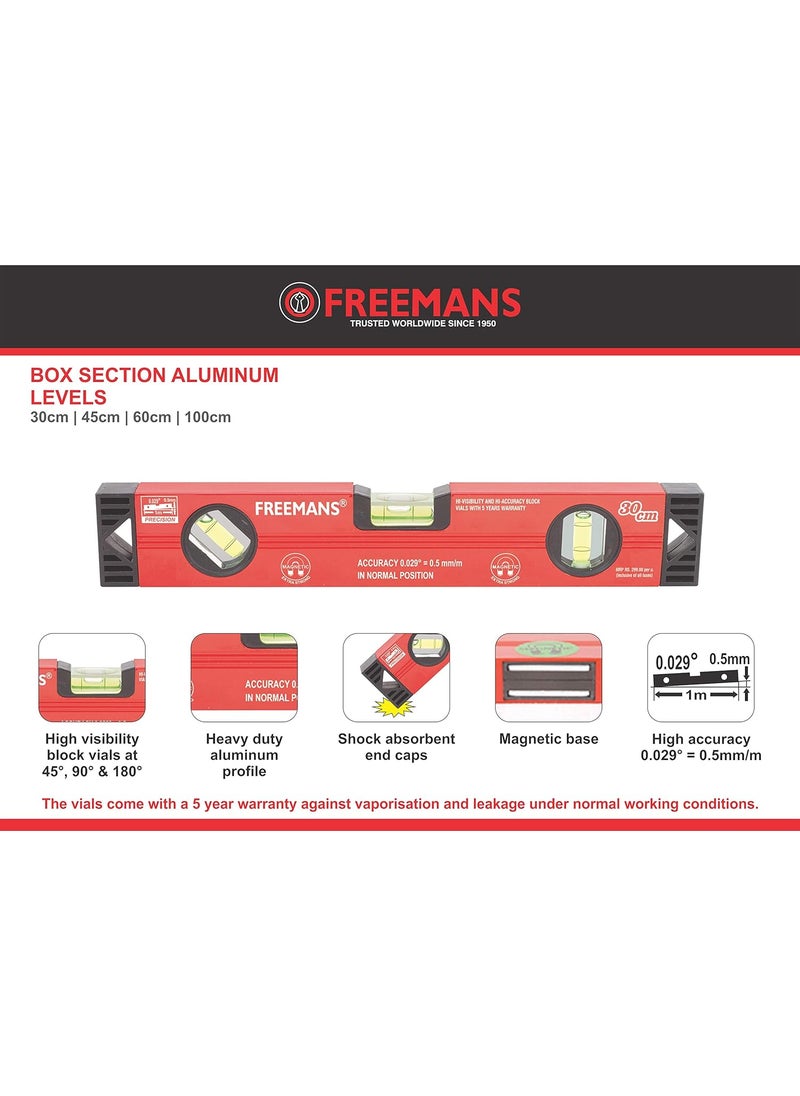 FREEMANS FREEMANS Box Section Aluminum Spirit Levels with Magnet 30 and 45 cm Red  - Image 2