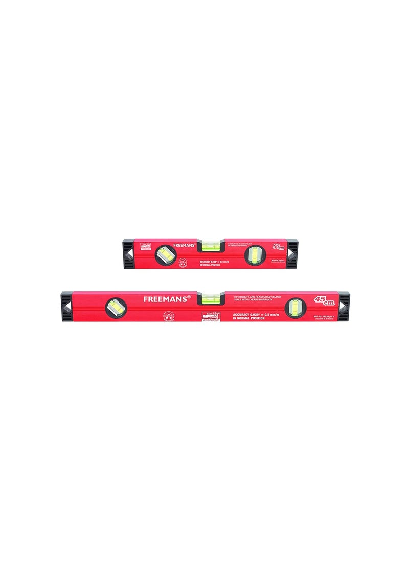 FREEMANS FREEMANS Box Section Aluminum Spirit Levels with Magnet 30 and 45 cm Red  - Image 1