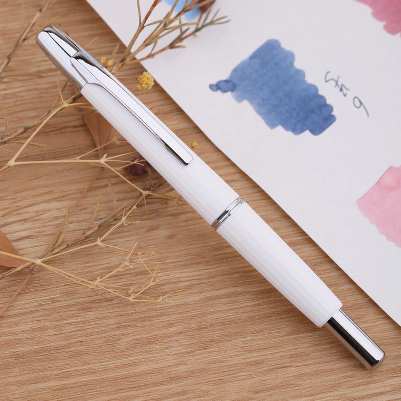 erofa Majohn A2 Press Fountain Pen Extra Fine Nib with Box, Retractable White Resin Ink Pen with Converter Writing Pen Set (Silver Clip Version) - Image 5