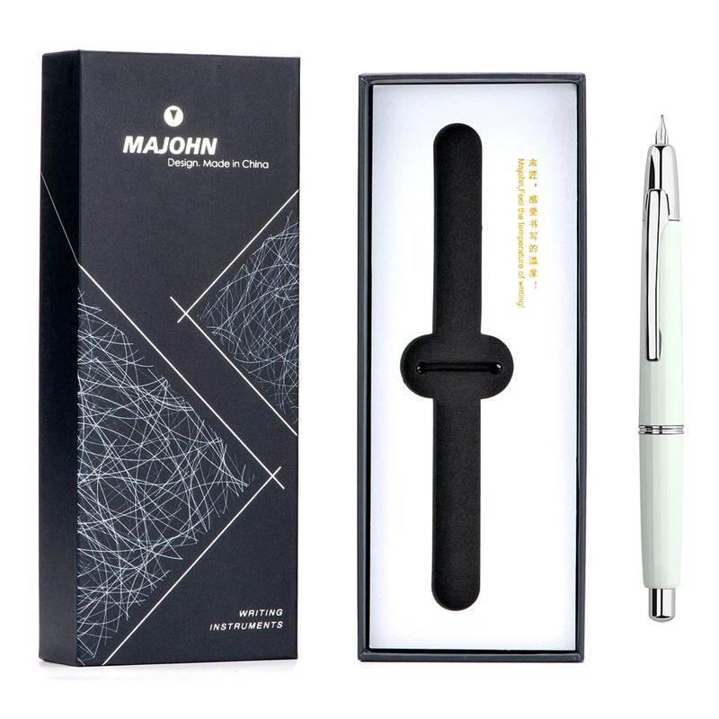 erofa Majohn A2 Press Fountain Pen Extra Fine Nib with Box, Retractable White Resin Ink Pen with Converter Writing Pen Set (Silver Clip Version) - Image 2