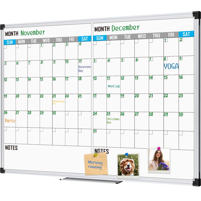 XBoard Magnetic Calendar Whiteboard 48" x 36" - 2 Month Dry Erase Board, White Board + Colorful Calendar Board, Silver Aluminium Framed Monthly Planning Board - Image 1