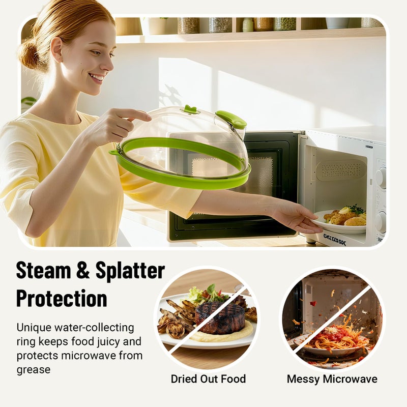Bobomoment Microwave Splatter Cover with Water Steamer, Upgraded Microwave Cover for Food with Handle, Clear Plate Covers, Splatter Guard, Kitchen Essentials Gadgets, House Warming Gifts New Home, 10 Inch - Image 2