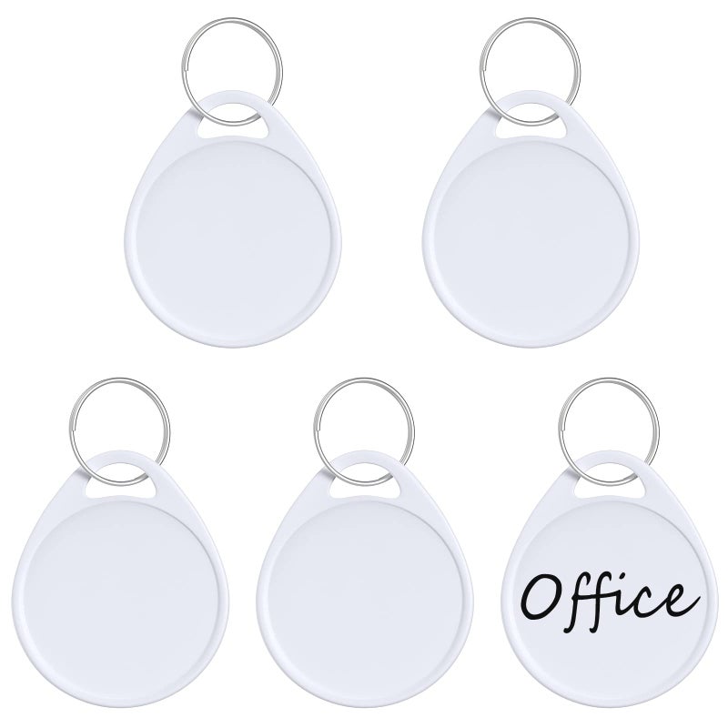 Uniclife 1.5 Inch Tough Plastic Key Tags Sturdy Round White Item Identifiers with Blank Paper Label Stickers and Split Rings, 100 Pack - Image 1