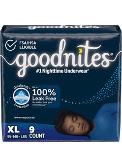 GoodNites Goodnites Boys' Nighttime Bedwetting Underwear, Size Extra Large (95-140+ lbs), 9 Ct, Packaging May Vary 