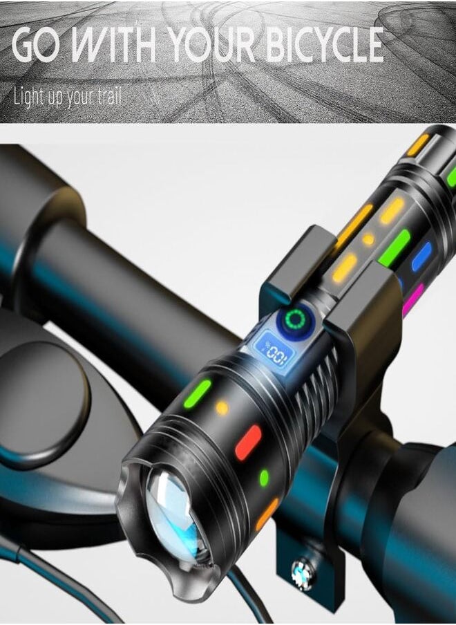 SUKILO High Powered Handheld Flashlight, Rechargeable LED with USB-C Fast Charge, 5 Lighting Modes, Colorful Fluorescent Strips Body, Mechanically Zoomable, IPX6 Waterproof for Hunting, Camping  - Image 2