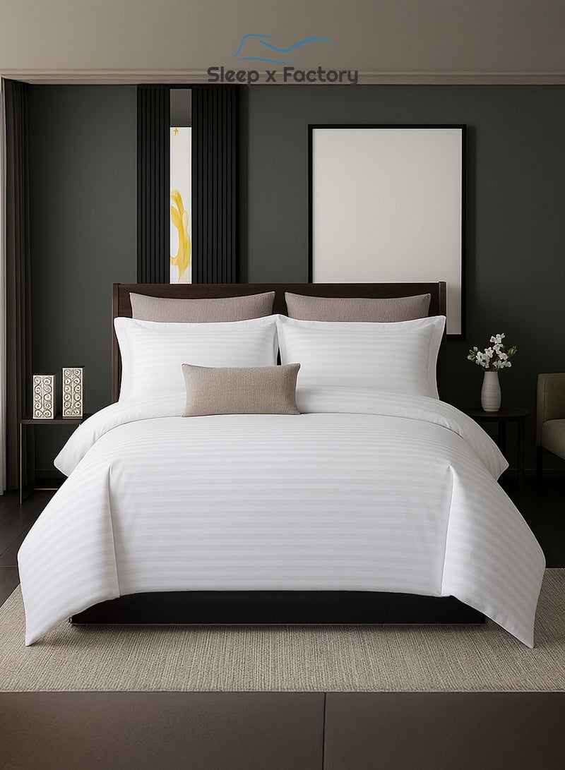 Sleep x Factory Luxury Hotel Style White Comforter Set, Fits 200 x 140 cm Single Size Bed, 4 Pcs Soft Microfiber, Stripe Design, Premium Collection - Image 3