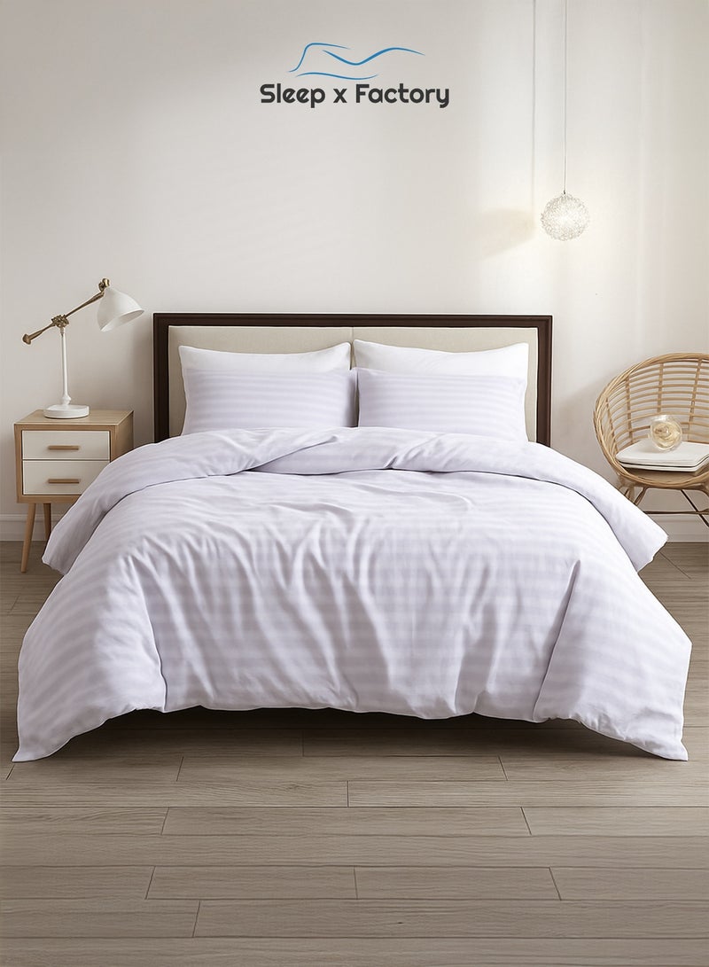 Sleep x Factory Luxury Hotel Style White Comforter Set, Fits 200 x 140 cm Single Size Bed, 4 Pcs Soft Microfiber, Stripe Design, Premium Collection - Image 2