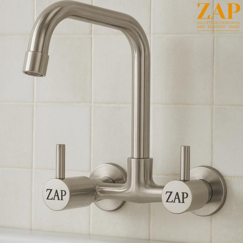 ZAP خلاط حوض المطبخ Elixir 1342 L مع فوهة دوارة 360° | خلاط مطبخ من الفولاذ المقاوم للصدأ مثبت على الحائط | خلاط مياه ساخنة وباردة للمنزل - Image 5