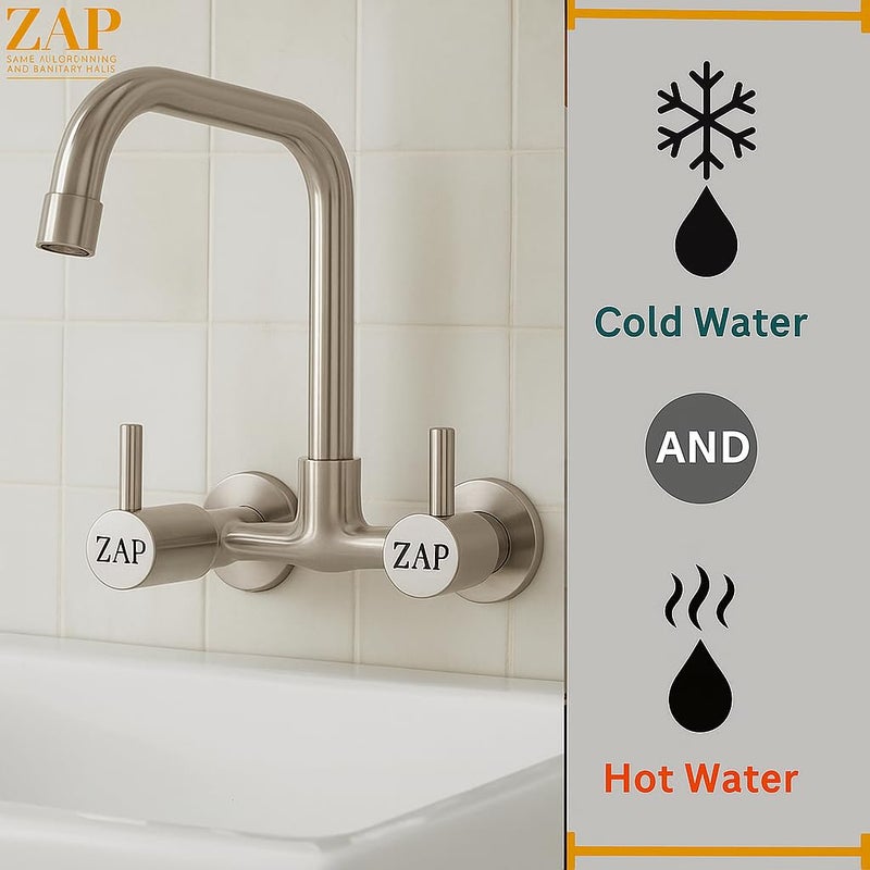 ZAP خلاط حوض المطبخ Elixir 1342 L مع فوهة دوارة 360° | خلاط مطبخ من الفولاذ المقاوم للصدأ مثبت على الحائط | خلاط مياه ساخنة وباردة للمنزل - Image 3