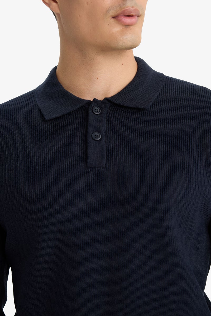 DeFacto Blue Man Standard Fit Polo Collar Knitwear Pullover Casual - Image 5