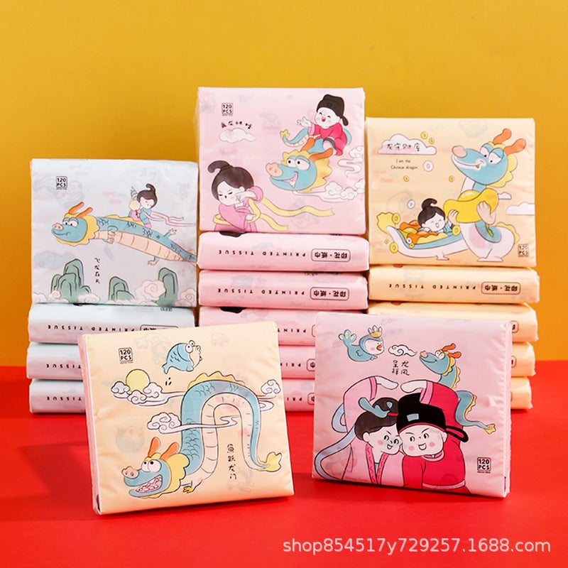 30 Pack Portable Printed Paper Towels Raw Wood Pulp Wet Water Drawable Paper Students Children Flexible Cartoon Artistic Facial Tissue - Image 1