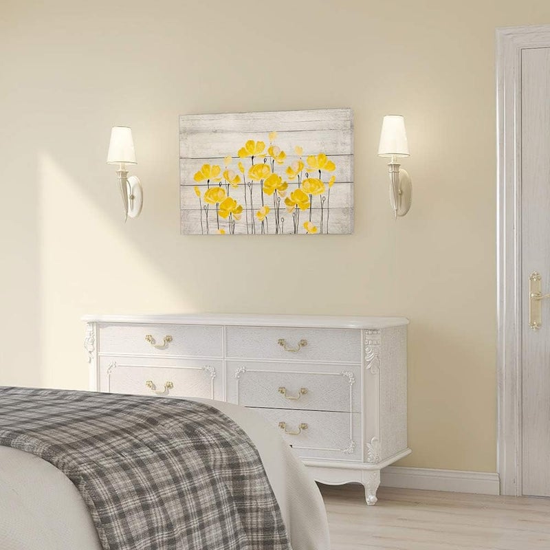 SUMGAR Canvas Wall Art Flowers Yellow and Gray Framed Floral Modern Prints for Living Room, Set of 3 36"x24" - Image 2