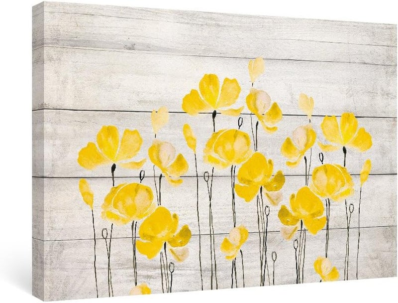 SUMGAR Canvas Wall Art Flowers Yellow and Gray Framed Floral Modern Prints for Living Room, Set of 3 36"x24" - Image 1