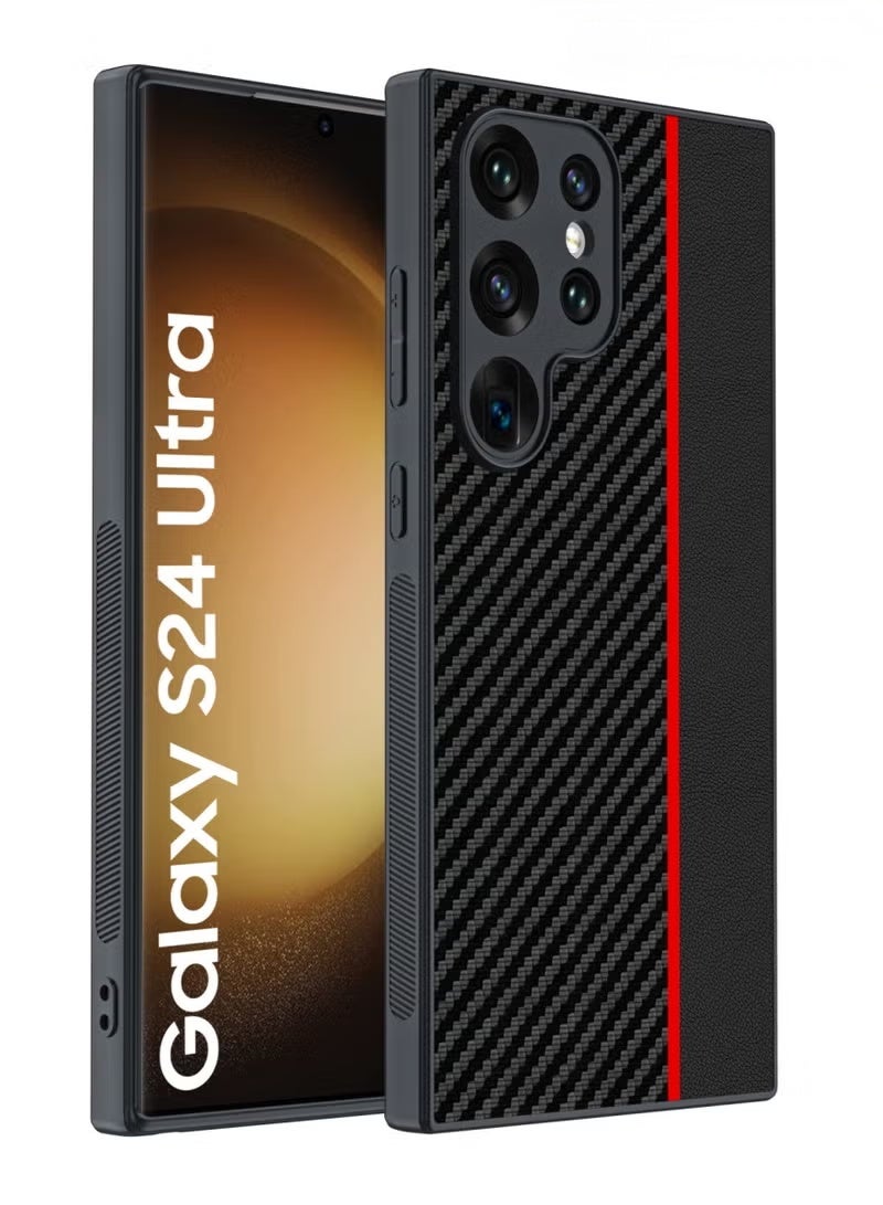 غطاء ألياف أراميد لهاتف سامسونج جالاكسي S24 الترا 5G مع نسيج من ألياف الكربون ، غطاء حماية فائق النحافة ، غطاء متين ناعم الملمس ، جراب خلفي متوافق مع Galaxy S24 Ultra - Image 1