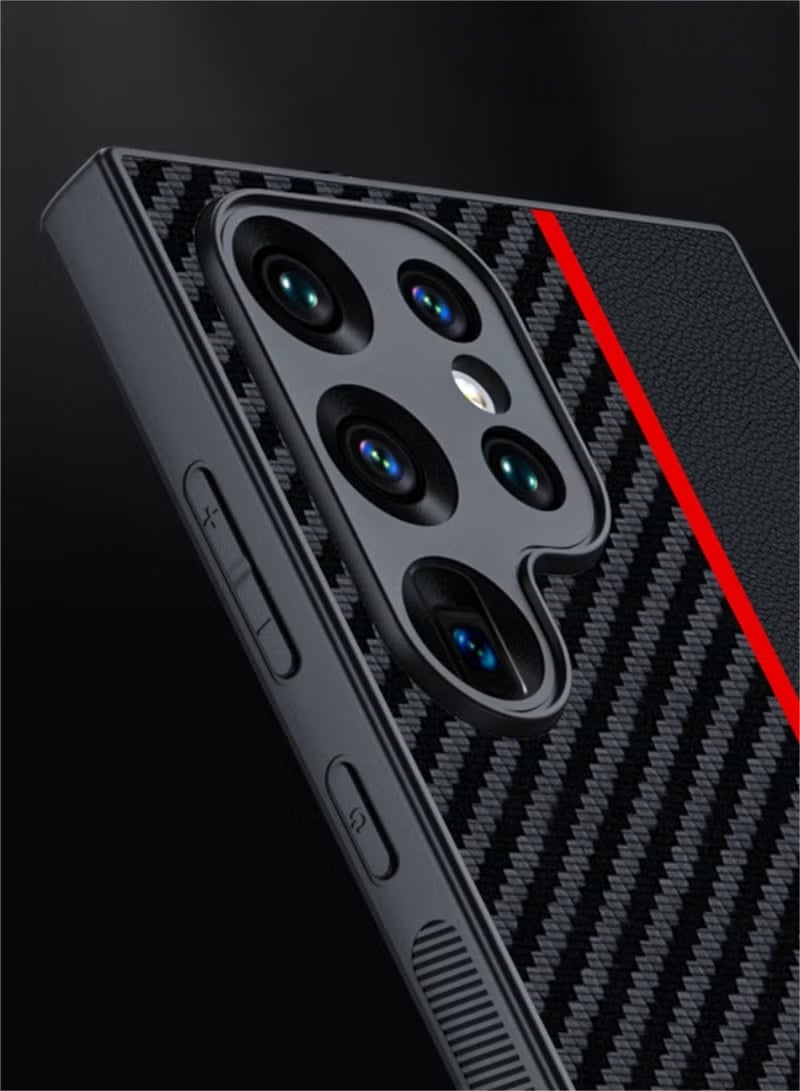 غطاء ألياف أراميد لهاتف سامسونج جالاكسي S24 الترا 5G مع نسيج من ألياف الكربون ، غطاء حماية فائق النحافة ، غطاء متين ناعم الملمس ، جراب خلفي متوافق مع Galaxy S24 Ultra - Image 3