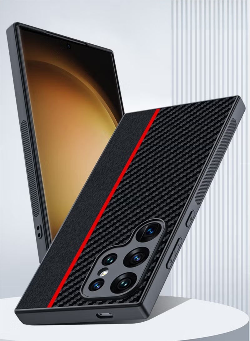 غطاء ألياف أراميد لهاتف سامسونج جالاكسي S24 الترا 5G مع نسيج من ألياف الكربون ، غطاء حماية فائق النحافة ، غطاء متين ناعم الملمس ، جراب خلفي متوافق مع Galaxy S24 Ultra - Image 4