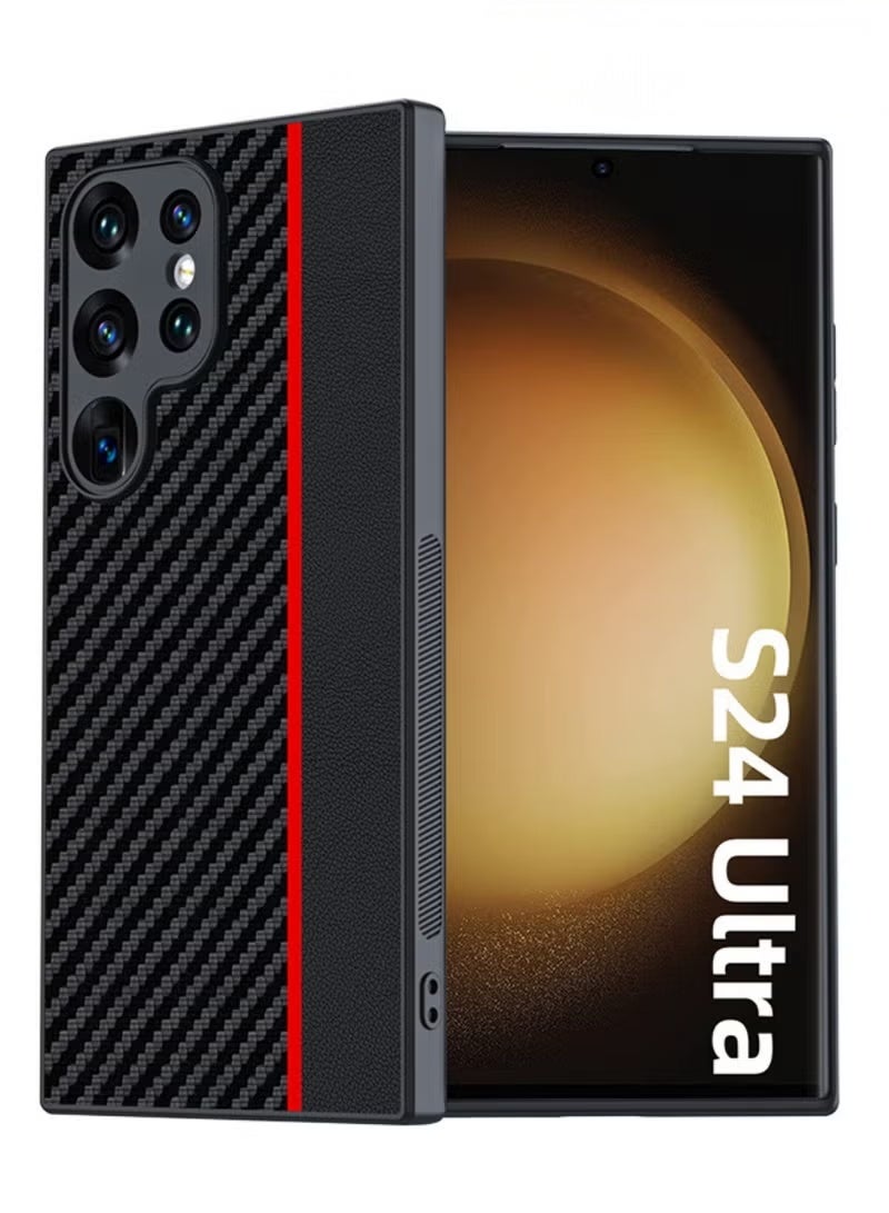 غطاء ألياف أراميد لهاتف سامسونج جالاكسي S24 الترا 5G مع نسيج من ألياف الكربون ، غطاء حماية فائق النحافة ، غطاء متين ناعم الملمس ، جراب خلفي متوافق مع Galaxy S24 Ultra - Image 2
