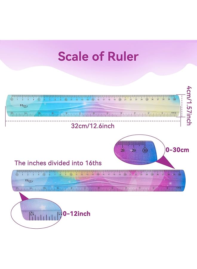 erorex 2 Pcs Flexible Ruler 30Cm 12Inch Plastic Ruler Shatterproof Straight Edge Ruler Soft Bendable Ruler For School Classroom Office Kids And Adults - Image 2