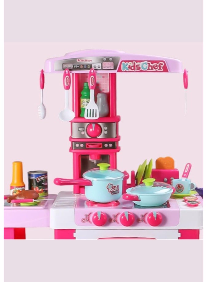 DAT Kids Chef Pretend Play Kitchen Set with Oven, Stove & 50+ Accessories – Pink Plastic Toy Kitchen for Girls - Image 2