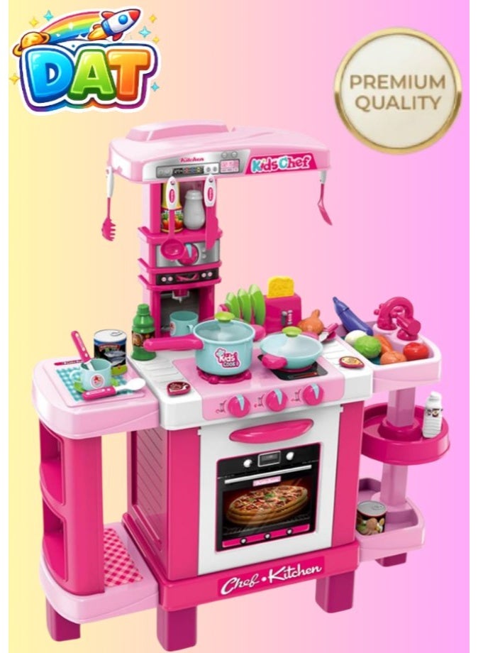 DAT Kids Chef Pretend Play Kitchen Set with Oven, Stove & 50+ Accessories – Pink Plastic Toy Kitchen for Girls - Image 1