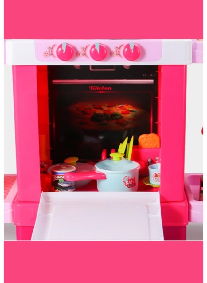 DAT Kids Chef Pretend Play Kitchen Set with Oven, Stove & 50+ Accessories – Pink Plastic Toy Kitchen for Girls - Image 3