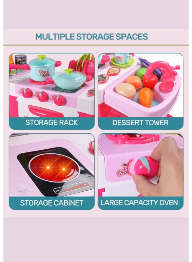 DAT Kids Chef Pretend Play Kitchen Set with Oven, Stove & 50+ Accessories – Pink Plastic Toy Kitchen for Girls - Image 4