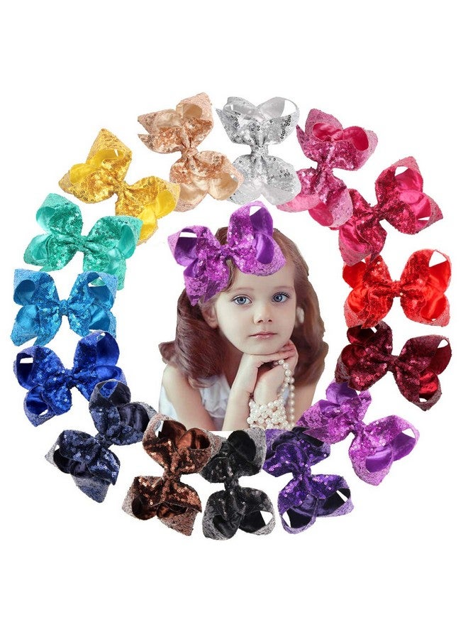 CellElection 15Pcs Bling 6 Inch Hair Bows Large Big Sparkly Glitter Sequin Bows Alligator Hair Clips for Baby Girls Toddlers Kids Children Teens - Image 1