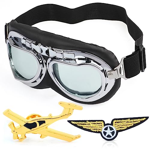 Yewong Aviator Costume Accessory Set Fur Ear Flaps Trooper Trapper Pilot Cap Aviator Goggles Scarf Gloves for Men Women Air Force Fighter Cosplay - Image 4