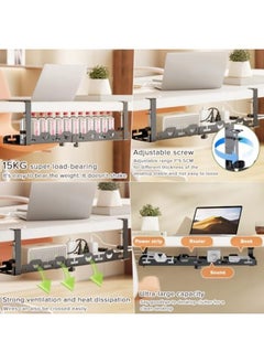 Necomi Extendable Under Desk Cable Management Tray，No Drill Steel Desk Cord Organizer With Clamp Mount，Retractable Wire Management Rack With Cable Clips And Ties Computer For Home Office  - Image 4
