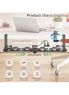 Necomi Extendable Under Desk Cable Management Tray，No Drill Steel Desk Cord Organizer With Clamp Mount，Retractable Wire Management Rack With Cable Clips And Ties Computer For Home Office  - Image 2