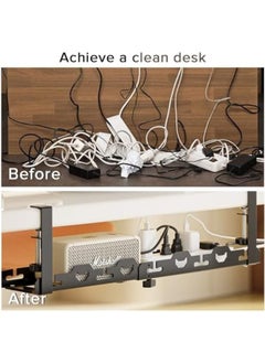 Necomi Extendable Under Desk Cable Management Tray，No Drill Steel Desk Cord Organizer With Clamp Mount，Retractable Wire Management Rack With Cable Clips And Ties Computer For Home Office  - Image 3