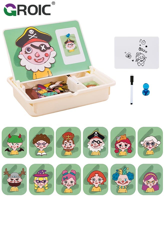 جرويك ألغاز مغناطيسية، لعبة تلبيس الوجه، لعبة سفر، لعبة تعليمية مزدوجة الجوانب لمرحلة ما قبل المدرسة، أنشطة تعليمية للأطفال الصغار في مرحلة ما قبل المدرسة، كتاب تعليمي مغناطيسي، لعبة تلبيس على الطاولة - Image 1
