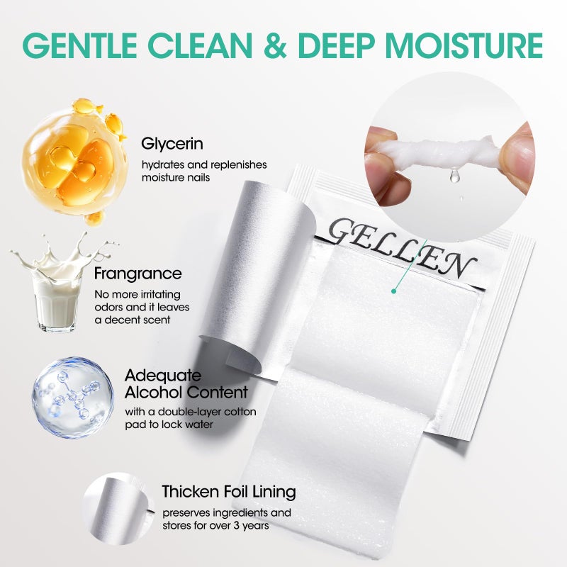GELLEN Nail Cleanser Pads, 200 Pack Alcohol Prep Pads Nail Cleanser Wipes Remove Tacky Residue, Lint-free Glossy Wipes for Acrylic/Builder/Gel Polish Travel Individually Wrapped for Perfect Manicure - Image 5