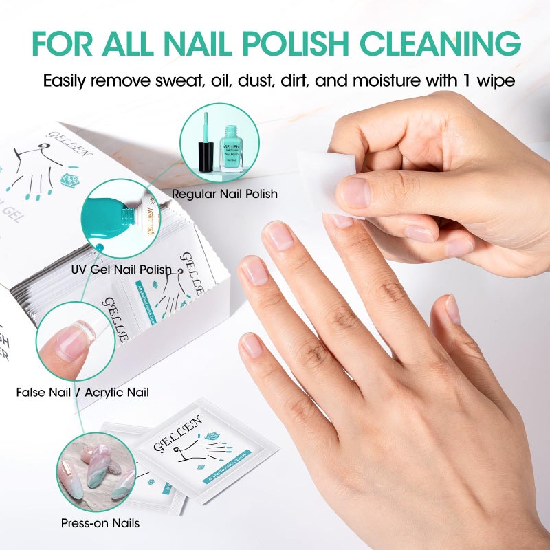 GELLEN Nail Cleanser Pads, 200 Pack Alcohol Prep Pads Nail Cleanser Wipes Remove Tacky Residue, Lint-free Glossy Wipes for Acrylic/Builder/Gel Polish Travel Individually Wrapped for Perfect Manicure - Image 3
